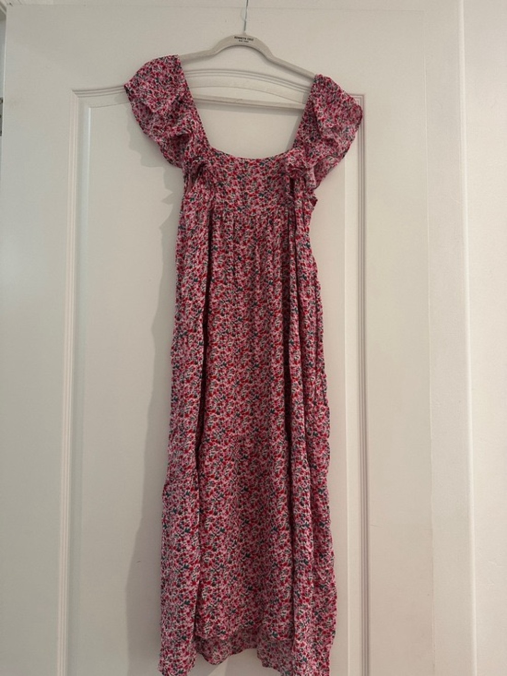 Girls Pink Floral Ruffle Sleeve Dress